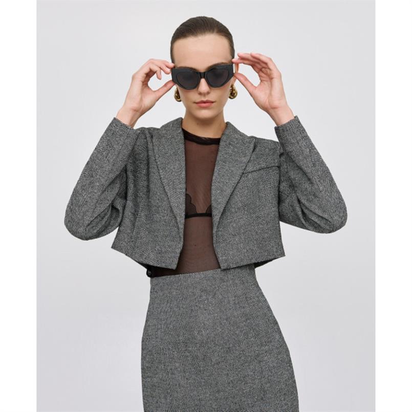 Access Cropped tweed blazer Grijs