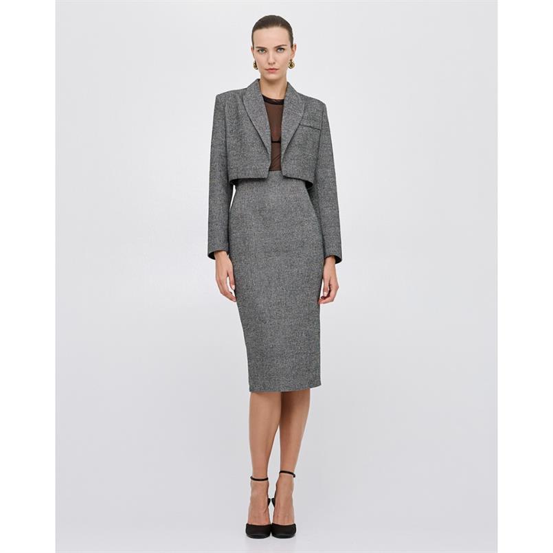 Access Cropped tweed blazer Grijs
