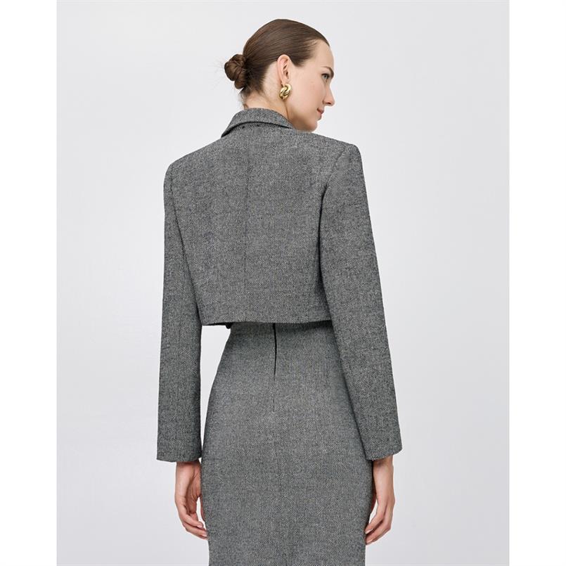 Access Cropped tweed blazer Grijs