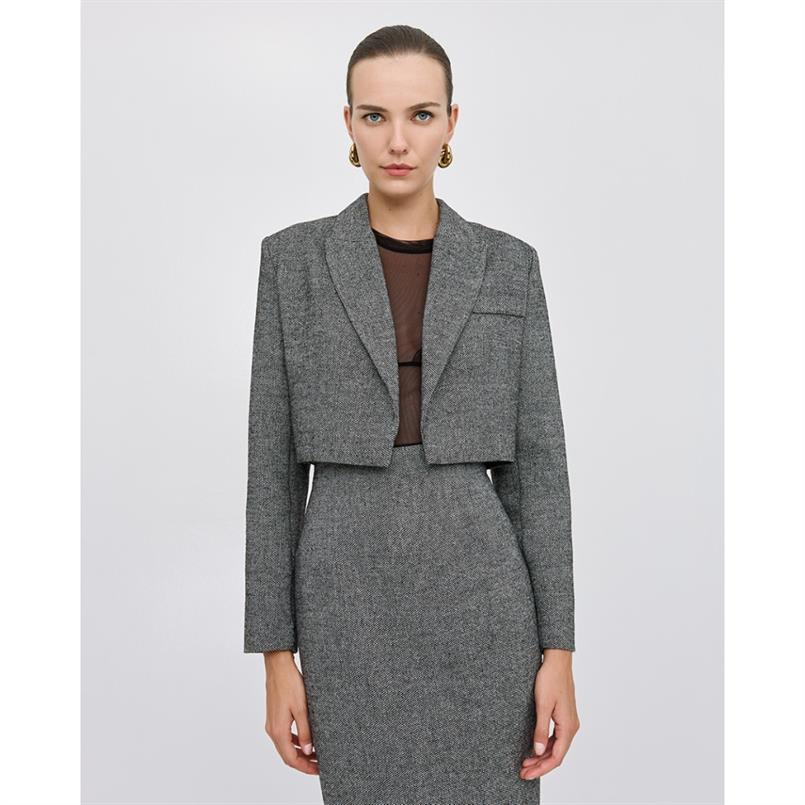 Access Cropped tweed blazer Grijs