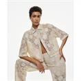 Access Cropped woven floral shirt Beige