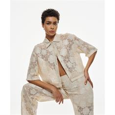 Access Cropped woven floral shirt Beige