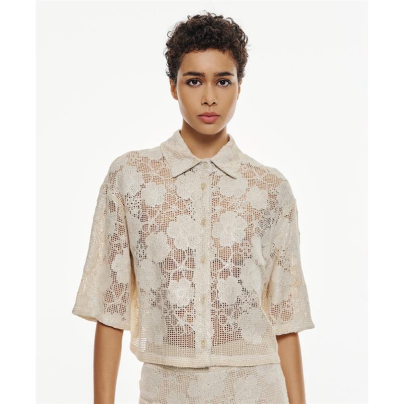 Access Cropped woven floral shirt Beige