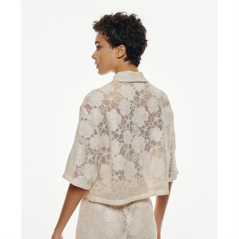 Access Cropped woven floral shirt Beige