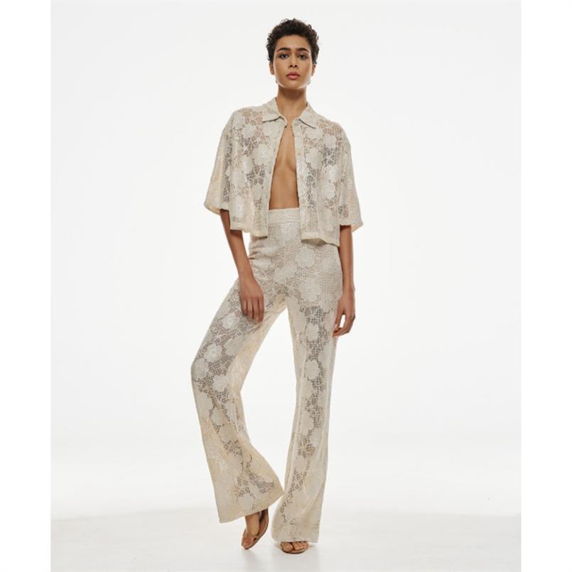 Access Cropped woven floral shirt Beige