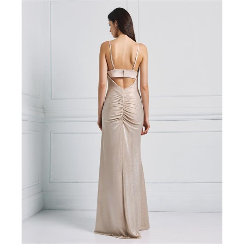 Access Metallic draped maxi dress Beige