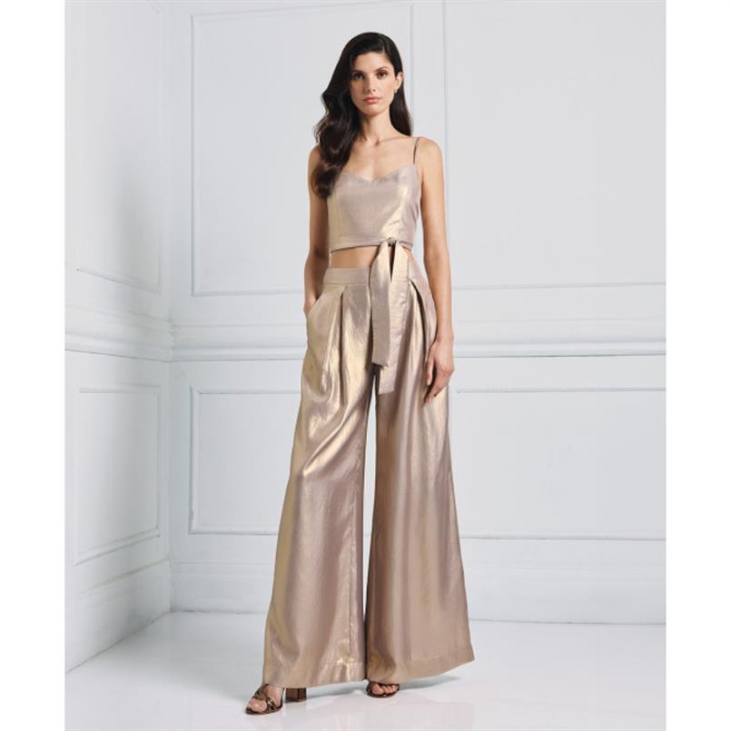 Access Metallic pants with pleats Goud
