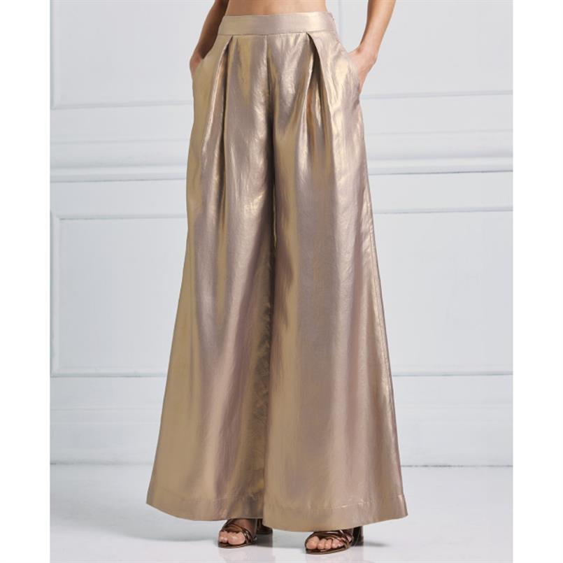 Access Metallic pants with pleats Goud