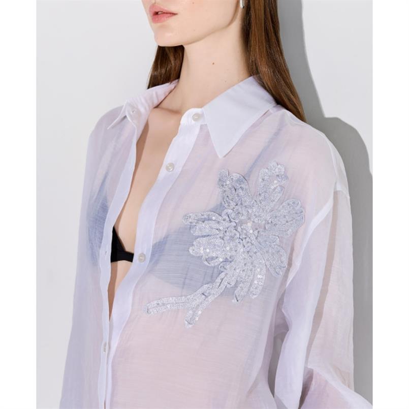 Access Shirt with embroidery sequins Wit