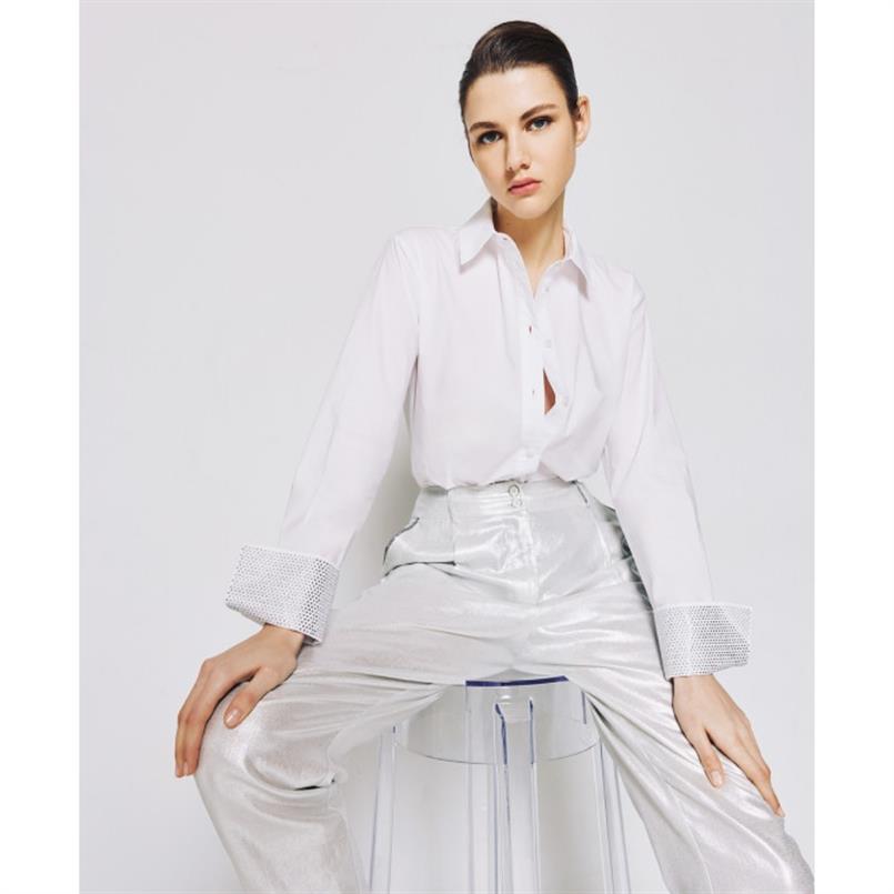 Access Shirt with rhinestone cuffs Wit