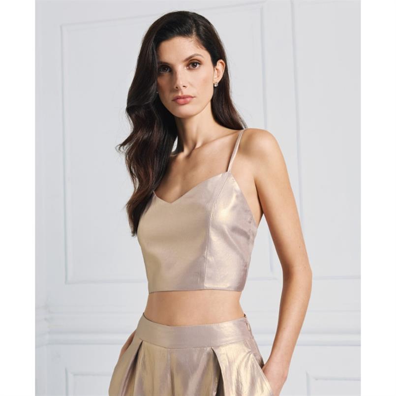 Access Tie-front metallic bustier top Goud