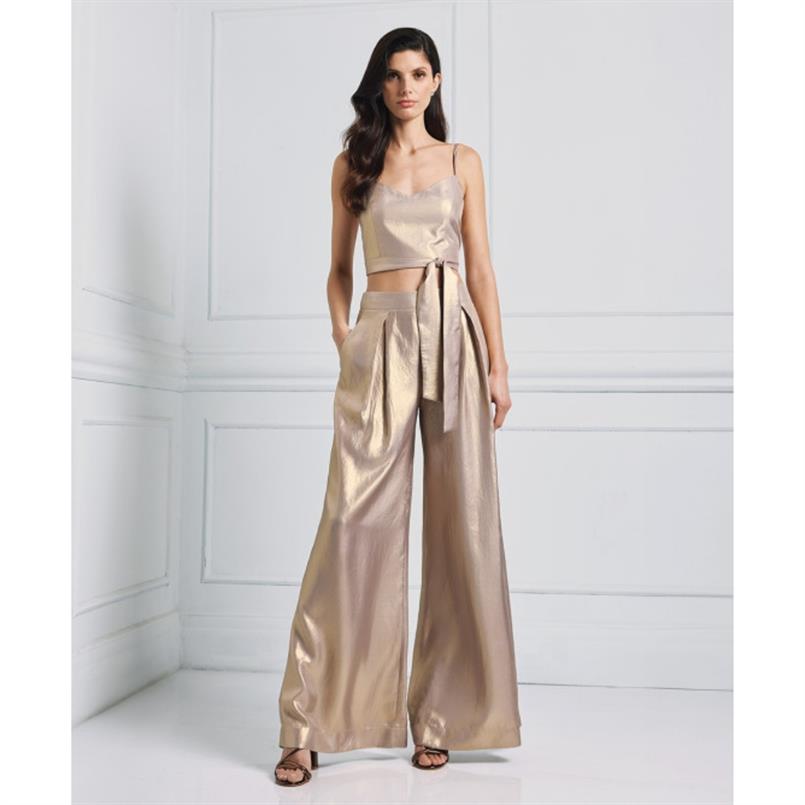 Access Tie-front metallic bustier top Goud