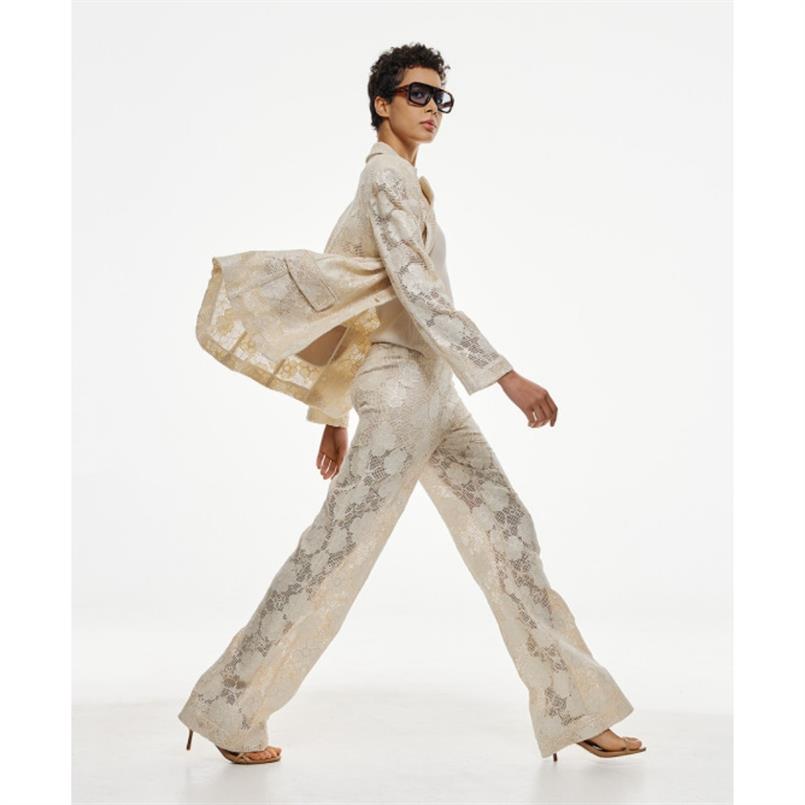 Access Woven floral pants Beige