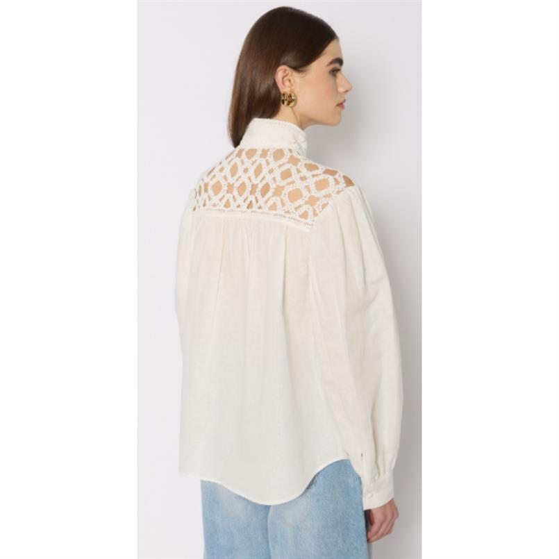 Berenice Chemise col mao a empiecements Wit