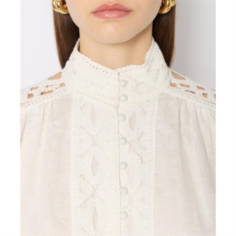 Berenice Chemise col mao a empiecements Wit