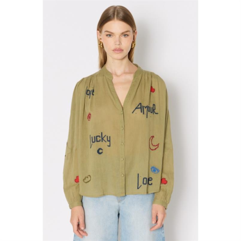Berenice Chemise colv brod point croix Khaki