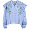 Berenice Chemise ml volants brodee Blauw