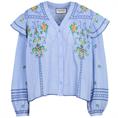 Berenice Chemise ml volants brodee Blauw