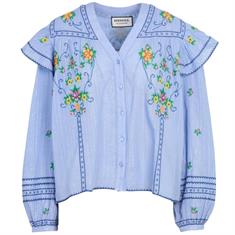 Berenice Chemise ml volants brodee Blauw