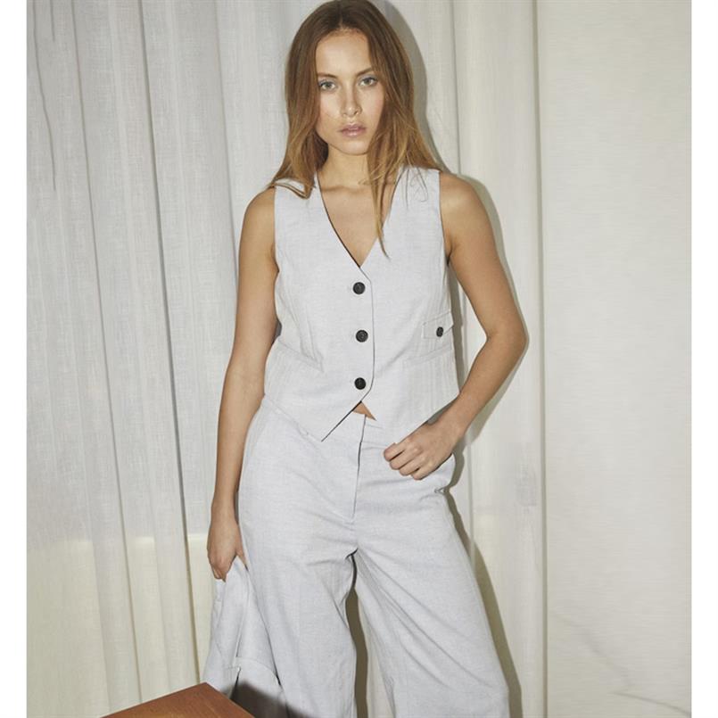 Co&#39;couture Lisacc linen tailor vest 512 Lichtblauw