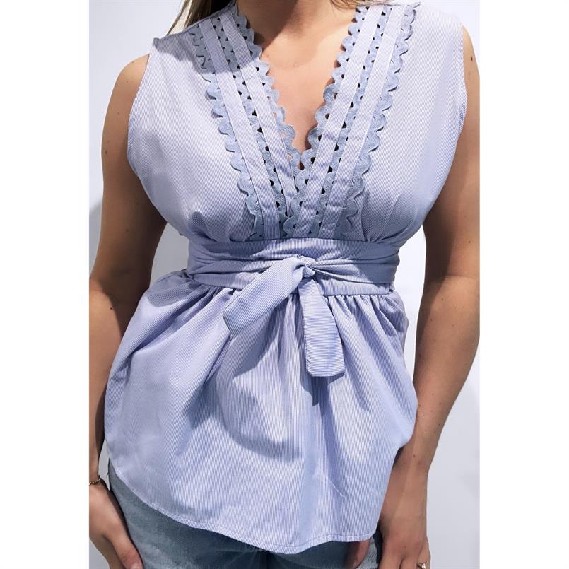 Est&#39;Seven Blue white print Blauw dessin