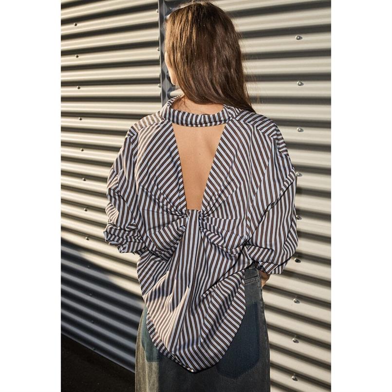 L&#39;Amitie Melvin stripe twist bow shirt Bruin dessin
