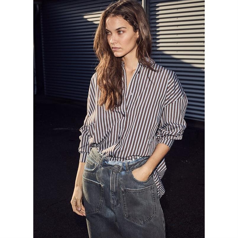 L&#39;Amitie Melvin stripe twist bow shirt Bruin dessin
