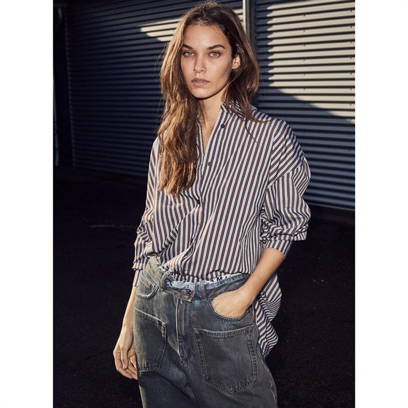 L&#39;Amitie Melvin stripe twist bow shirt Bruin dessin