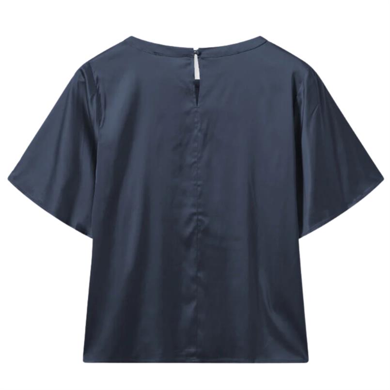 Mos Mosh Evie ss satin blouse 468 Donkerblauw