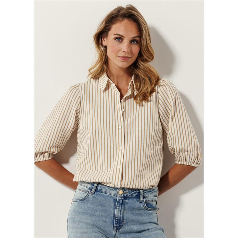 Tramontana Striped puff-sleeved blouse Zand