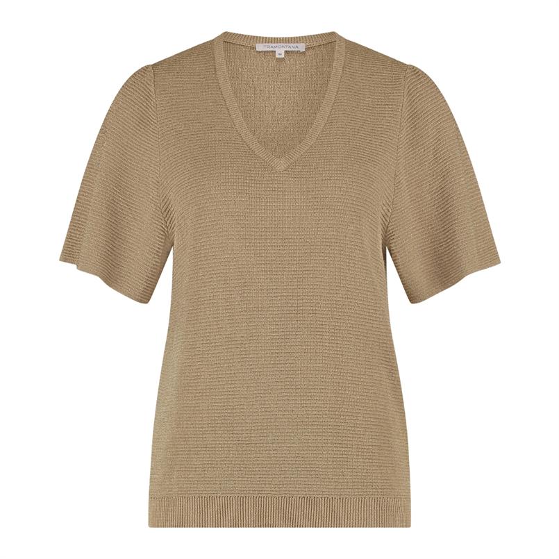 Tramontana V-neck lurex jumper Zand