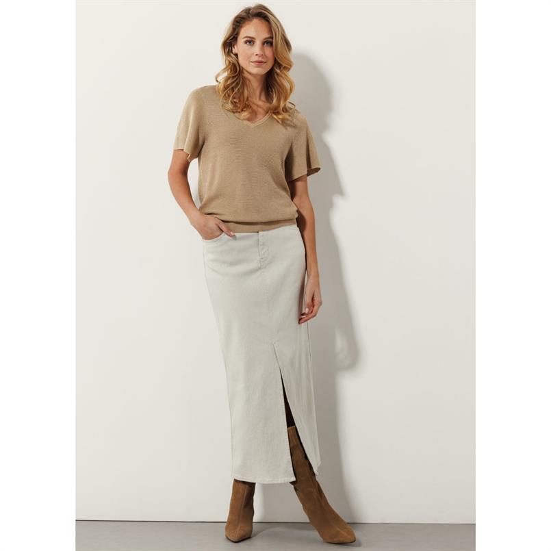 Tramontana V-neck lurex jumper Zand
