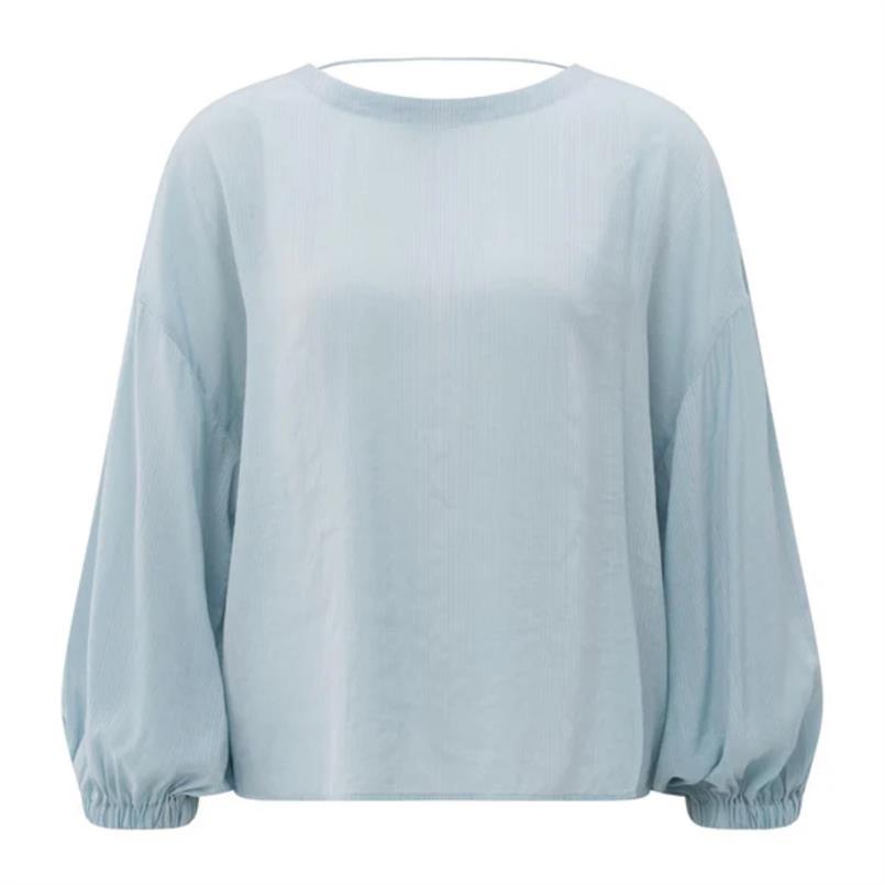 Yaya Crinkle top with low back Lichtblauw