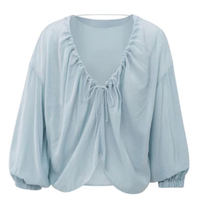 Yaya Crinkle top with low back Lichtblauw