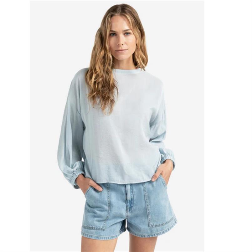 Yaya Crinkle top with low back Lichtblauw