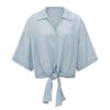 Yaya Knotted crinkle top Lichtblauw