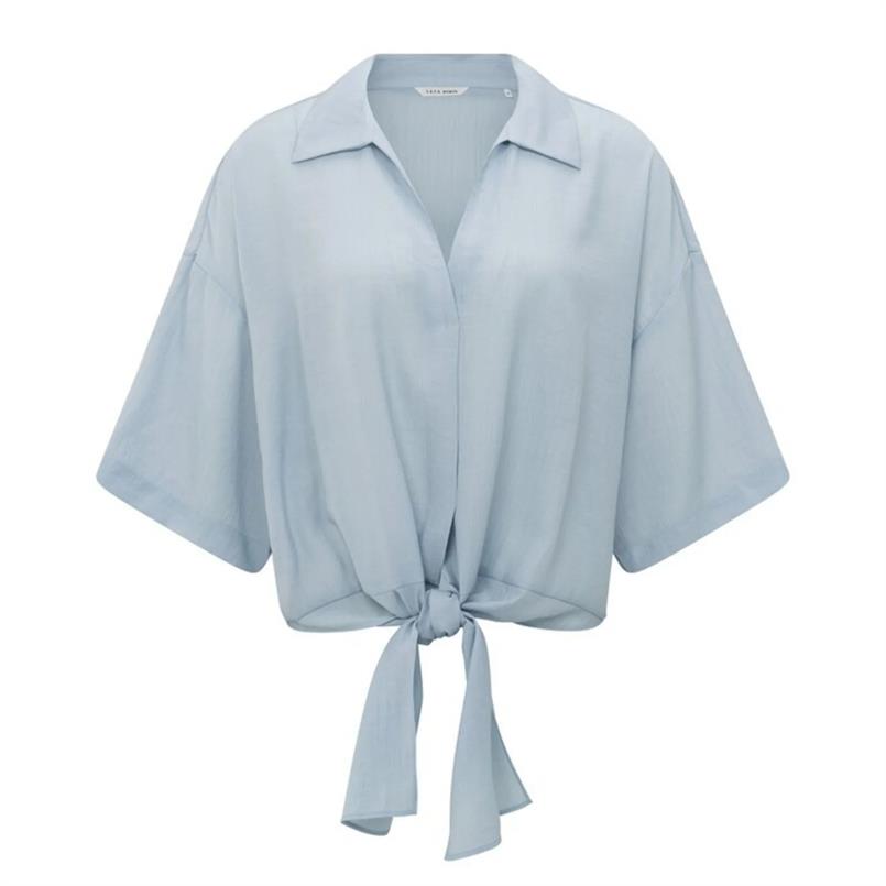 Yaya Knotted crinkle top Lichtblauw