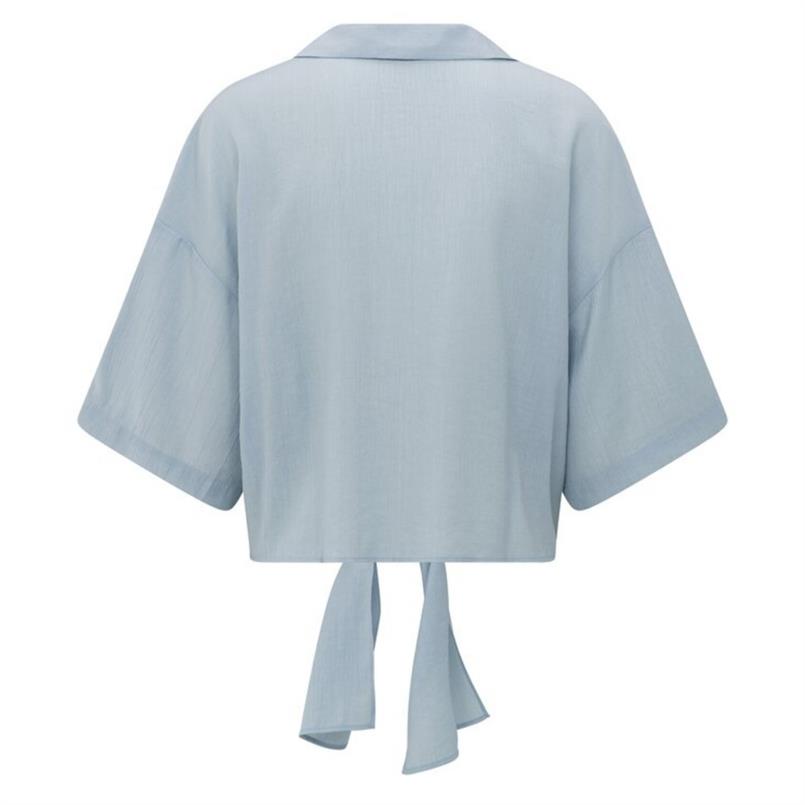 Yaya Knotted crinkle top Lichtblauw
