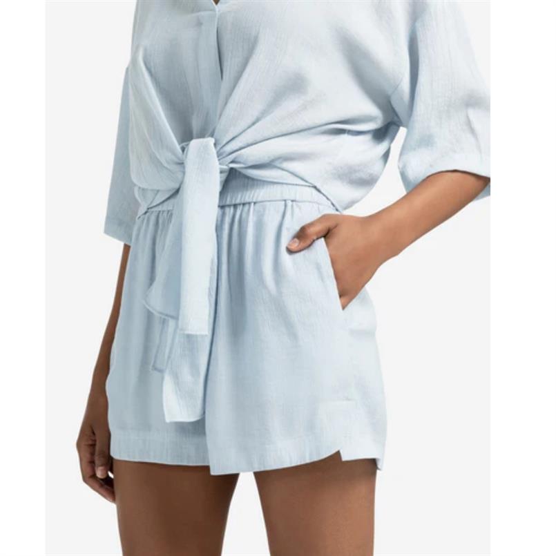 Yaya Knotted crinkle top Lichtblauw