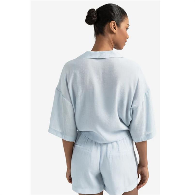 Yaya Knotted crinkle top Lichtblauw