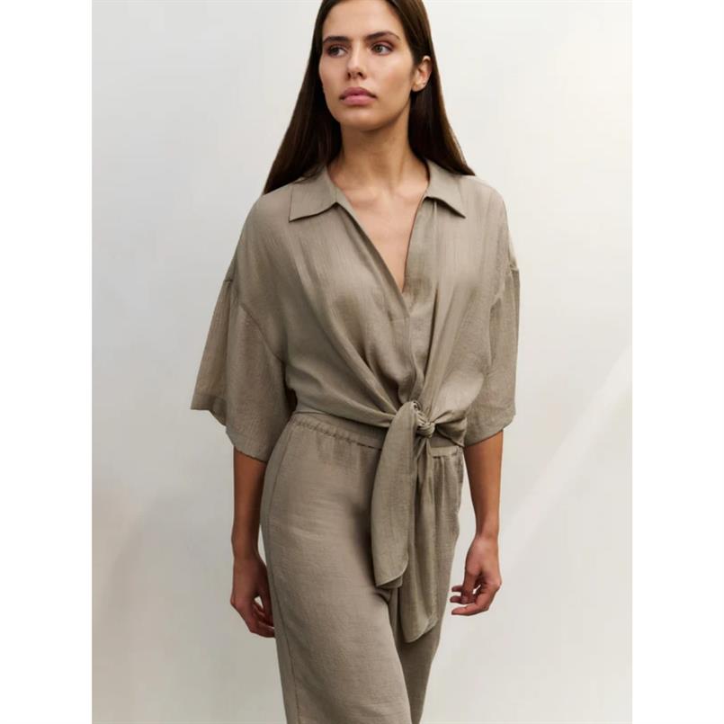 Yaya Knotted crinkle top Taupe