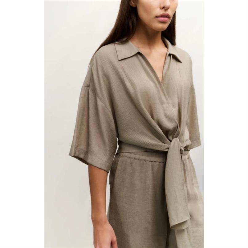 Yaya Knotted crinkle top Taupe