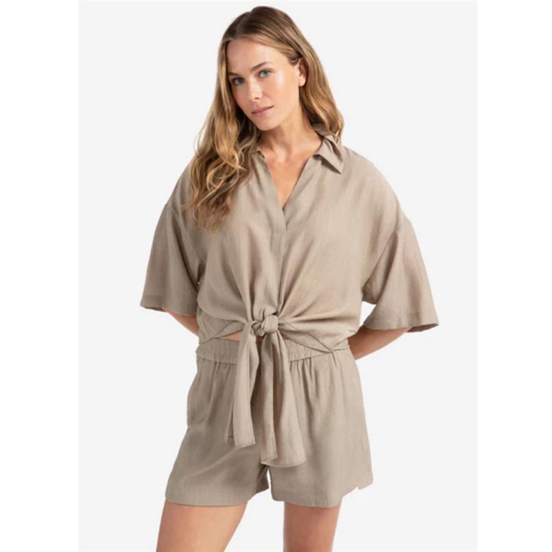 Yaya Knotted crinkle top Taupe