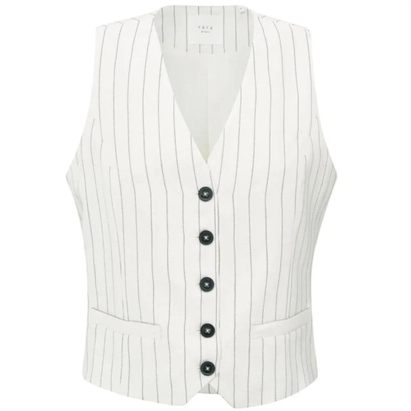 Yaya Linen mix pinstripe gilet Beige