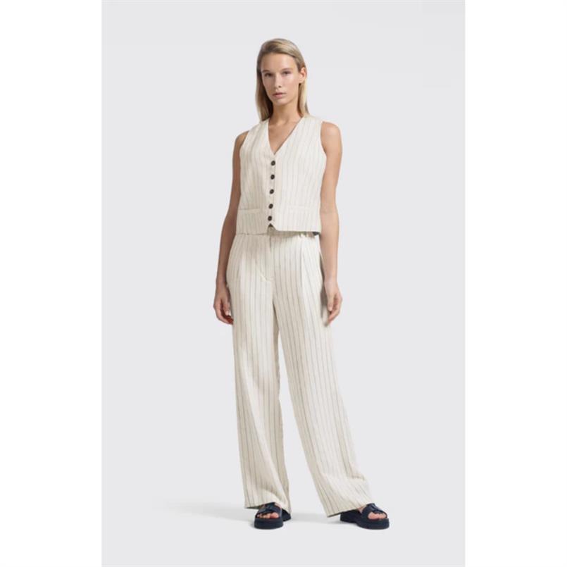 Yaya Linen mix wide leg trousers Beige