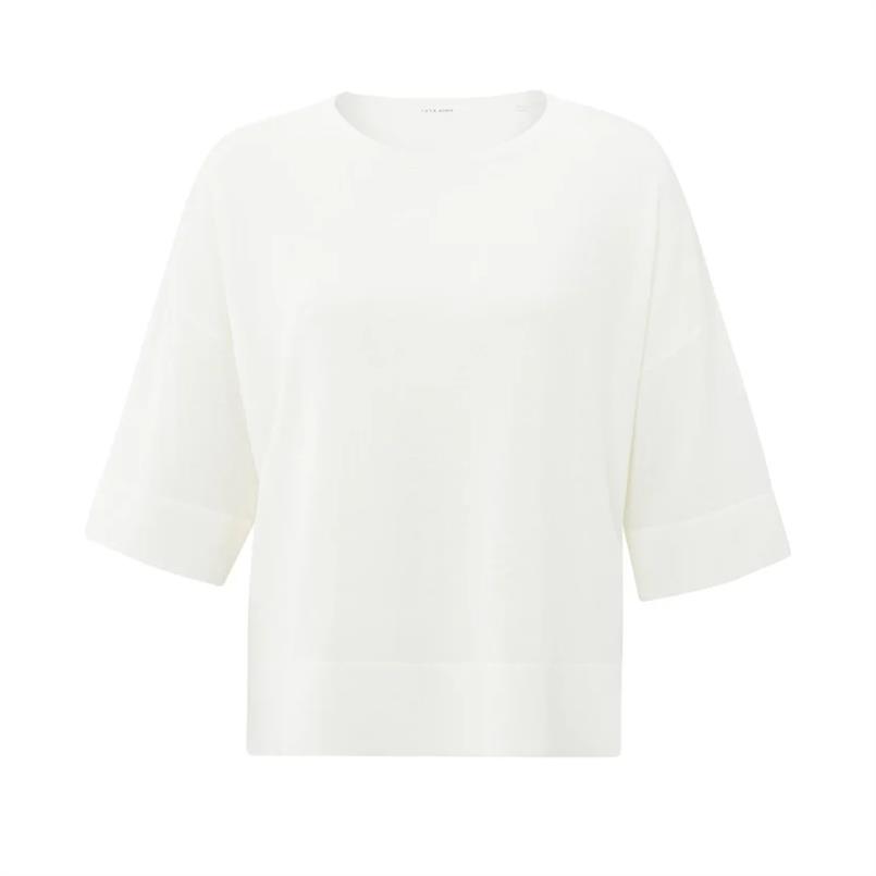 Yaya Oversized fine knitted t-shirt Wit