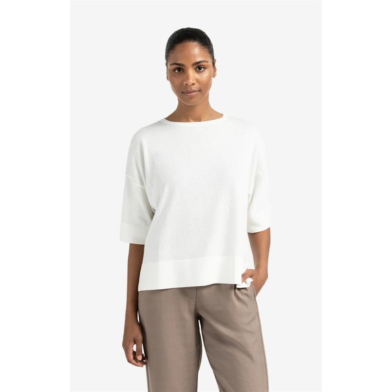 Yaya Oversized fine knitted t-shirt Wit
