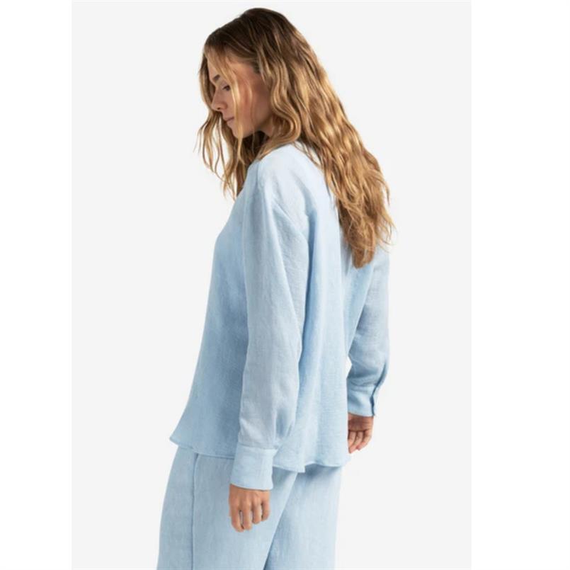 Yaya Oversized shirt w. press butto Lichtblauw