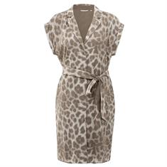 Yaya Printed midi dress with belt Bruin dessin