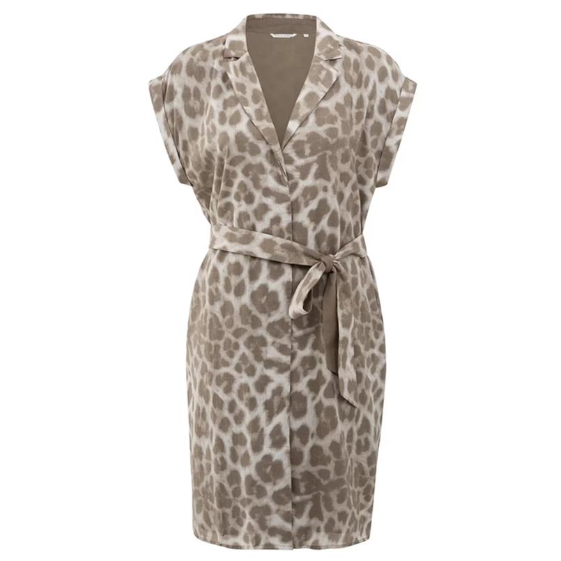 Yaya Printed midi dress with belt Bruin dessin